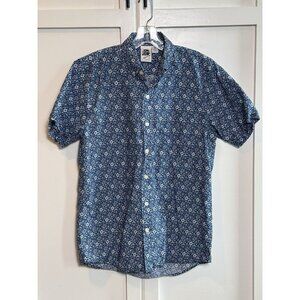 Kennington Ltd California Camp Shirt‎ Blue Print Short Sleeve Cotton Mens Medium